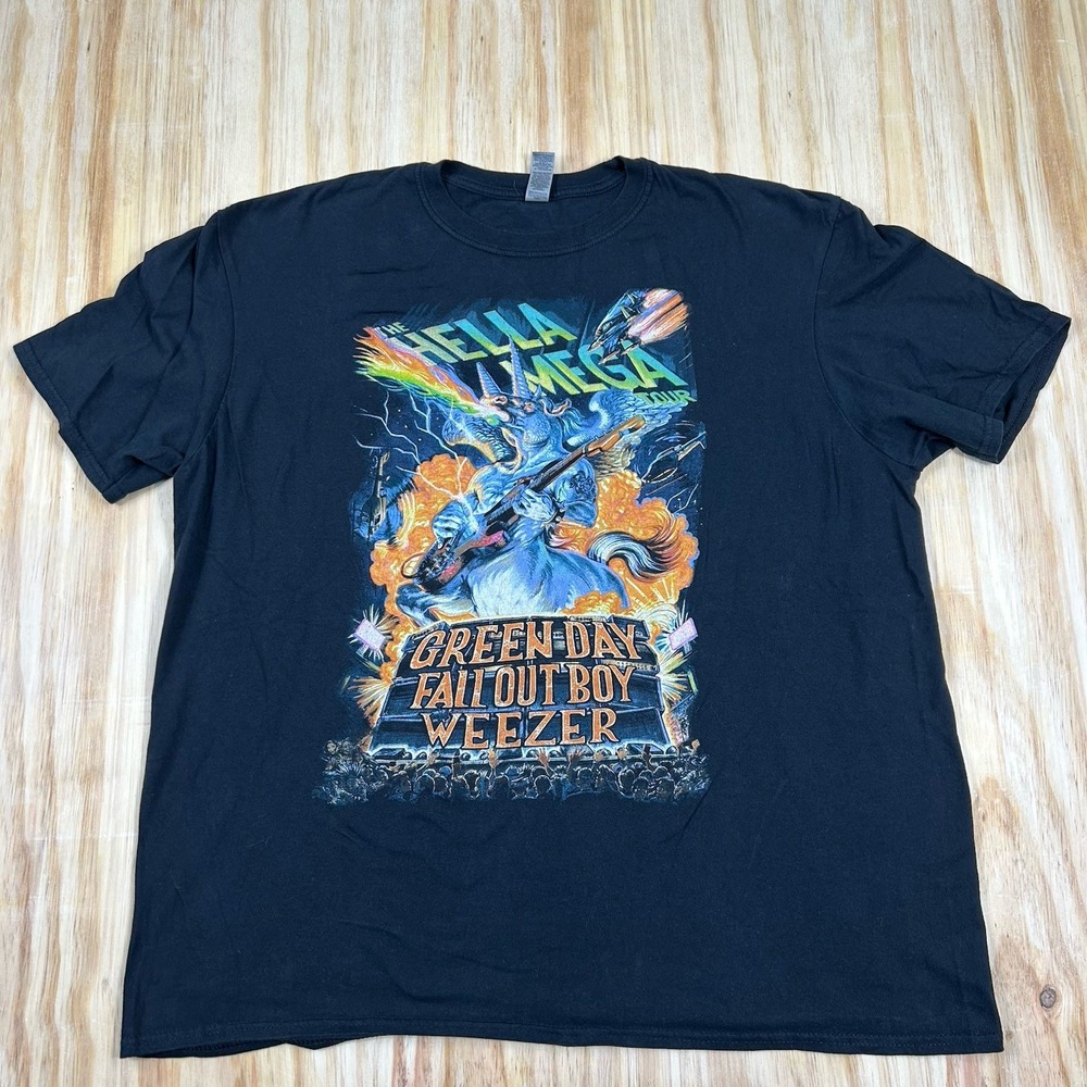 The Hella Mega Tour Green Day Fall Out Boy Weezer Black T-Shirt Black XL 2 Sided
